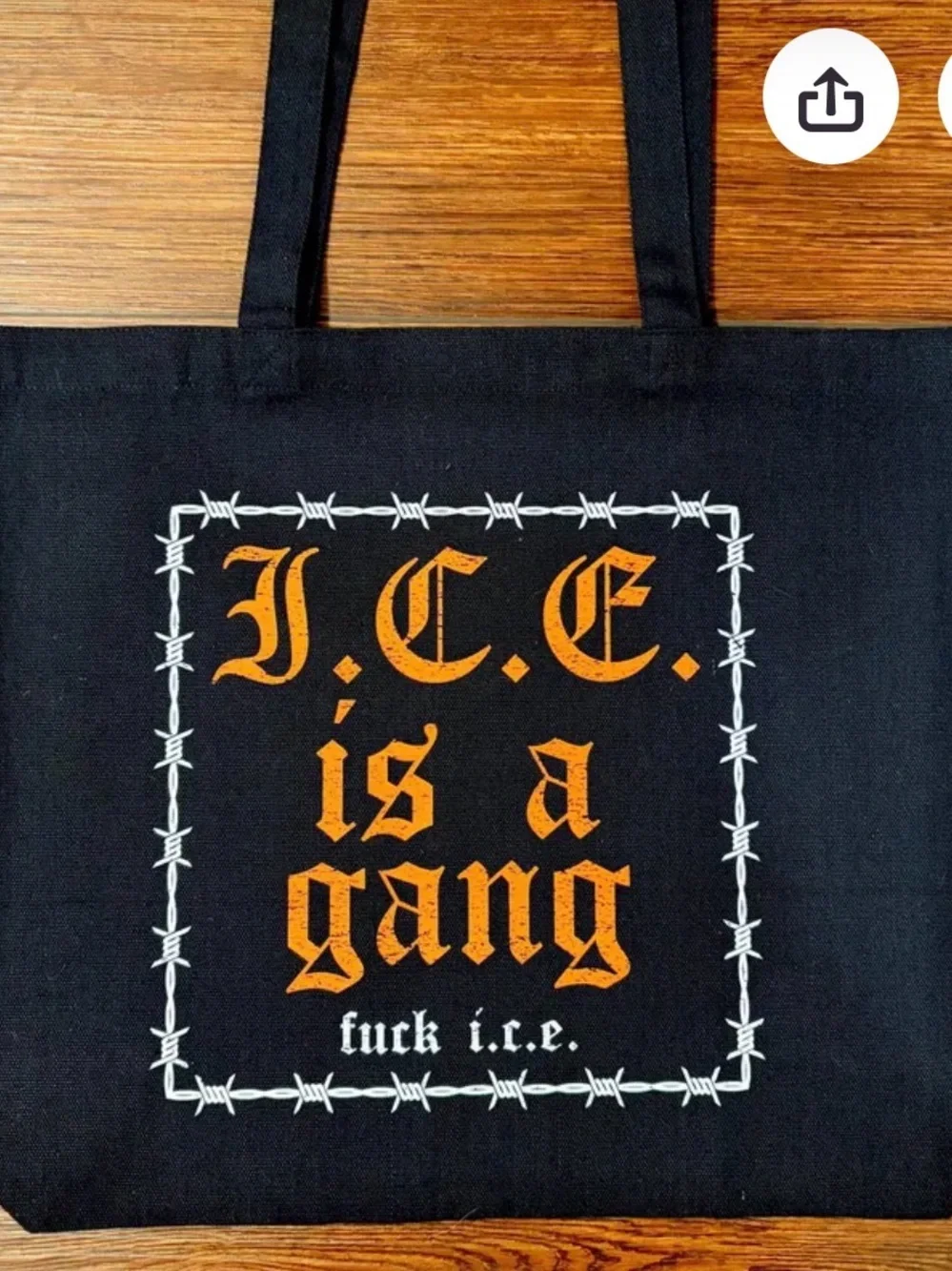 Black Cotton Tote Bag Ice Is A Gang Barbed Wire - Picture 1 of 1